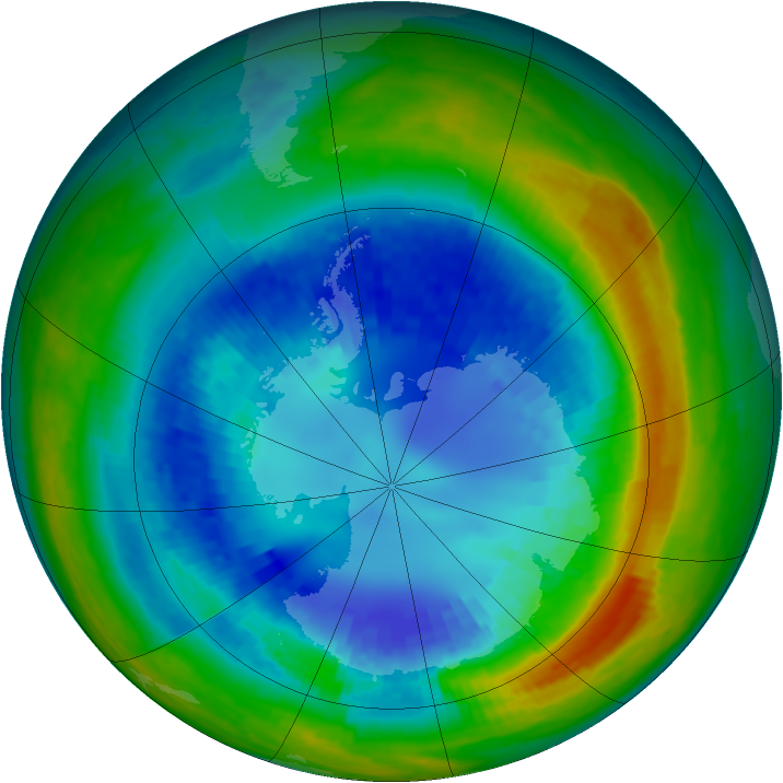 Antarctic ozone map for 29 August 2004